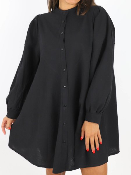 Elegantní Šaty S Knoflíky Z Krepové Bavlny | černá X166