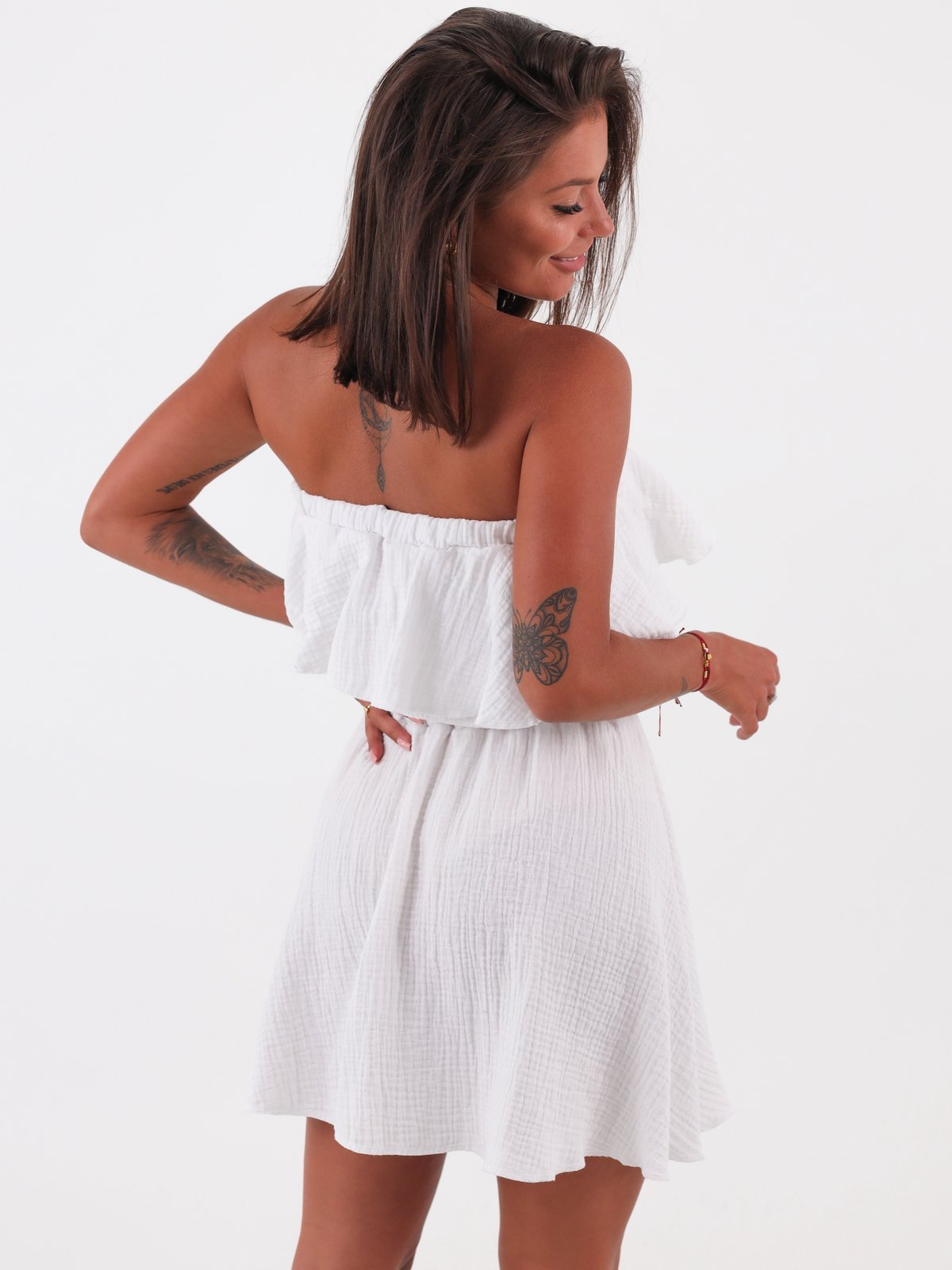 Mušelínové Pruhované Šaty | bílá B90