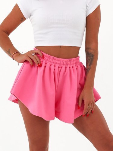 Asymmetrical Cotton Sweatpants Shorts | pink B136
