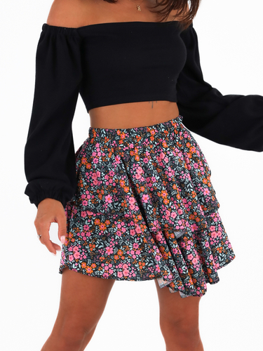 Ruffled Pleated Miniskirt | orange flowers C138