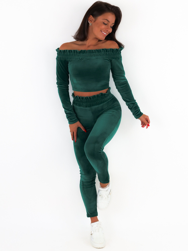 Set of velor sweatshirt and trousers green C352