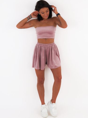 Velor set of high-waisted shorts and top dirty pink c317