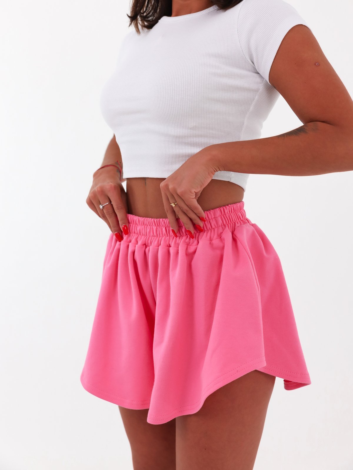 Asymmetrical Cotton Sweatpants Shorts | pink B136