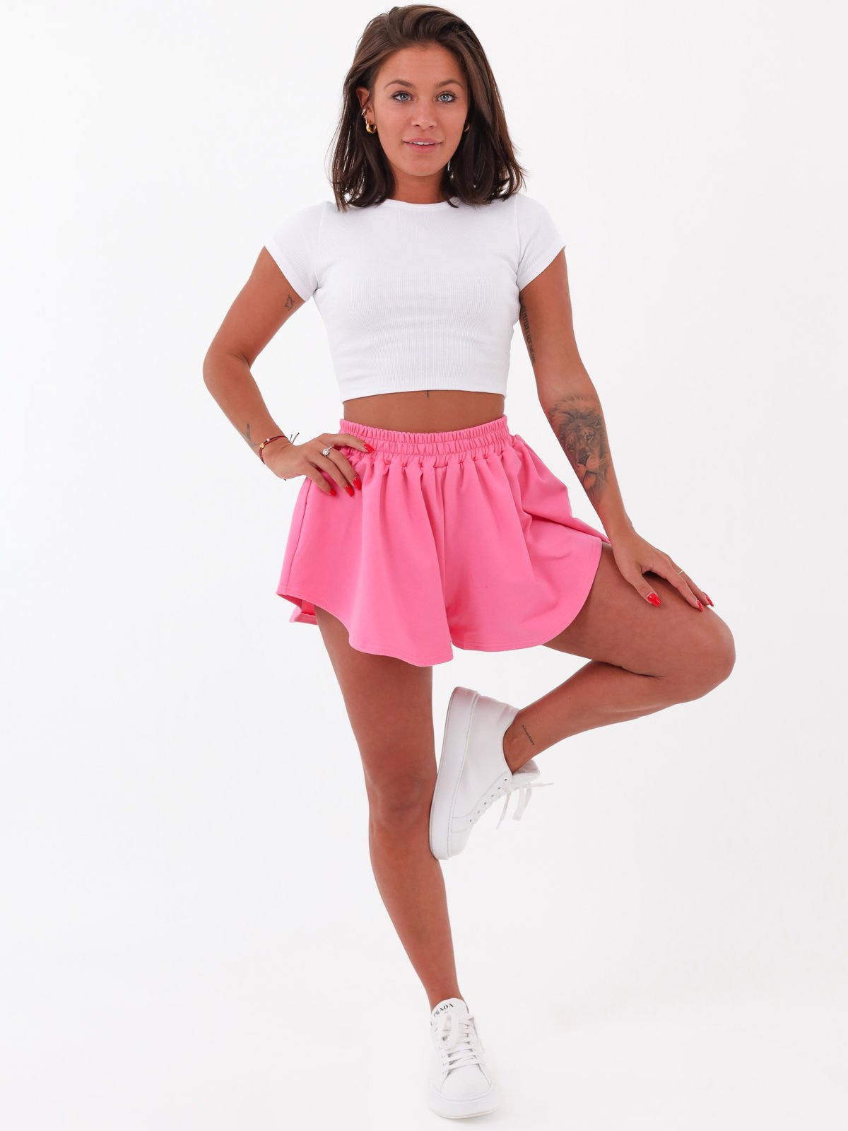 Asymmetrical cotton sweatpants shorts pink b136
