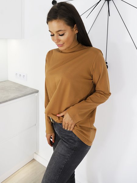 Basic Cotton Blouse Long Sleeve Oversize | brown X100
