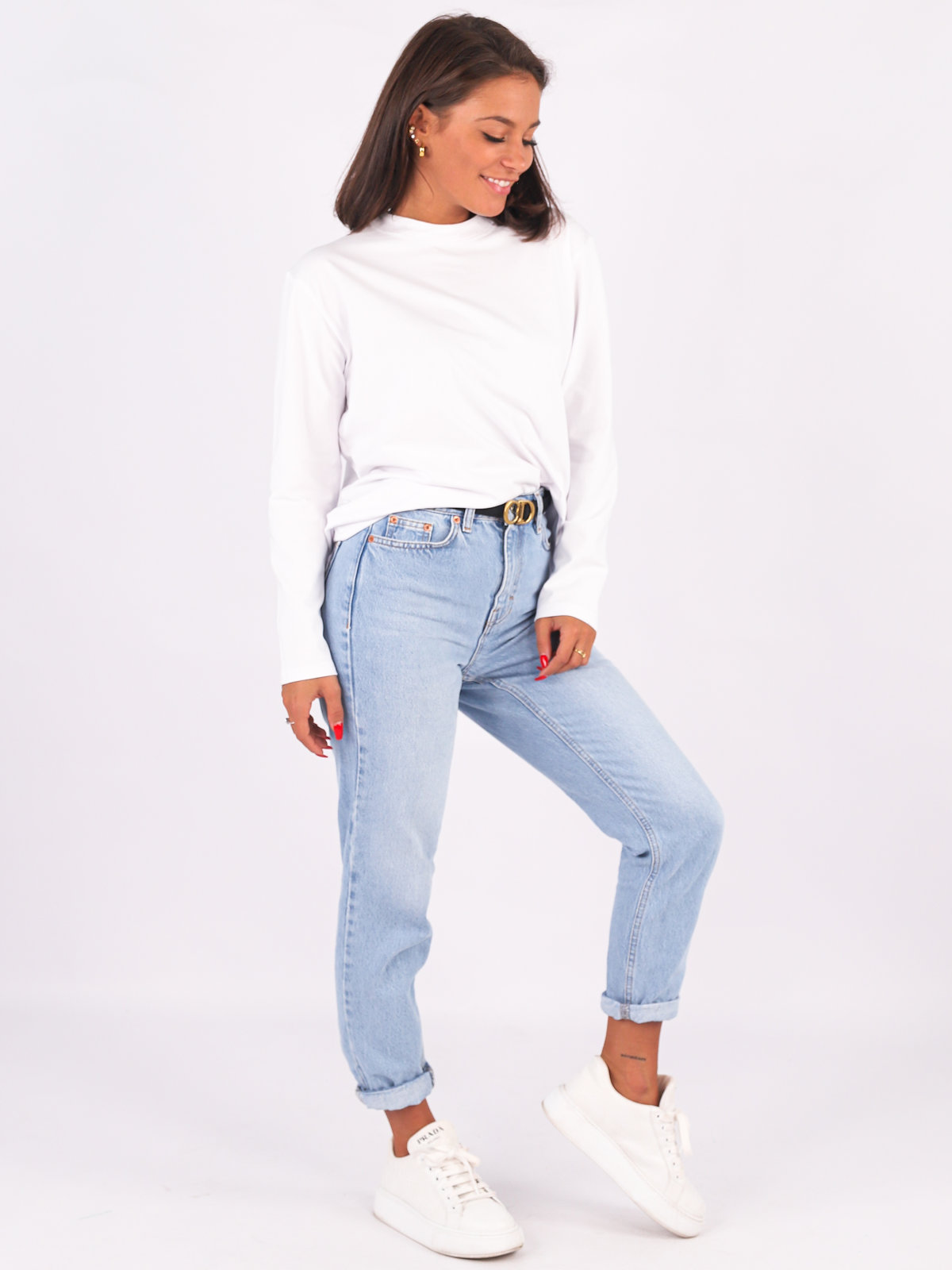 Basic Cotton Blouse With Long Sleeves | white B220