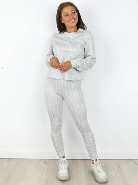 Blouse + Pants Plaid Sweatshirt Set | grey X190