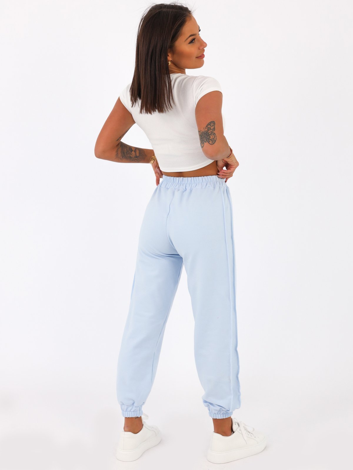 Cotton Sweatpants With Quilted Trim | baby blue B31