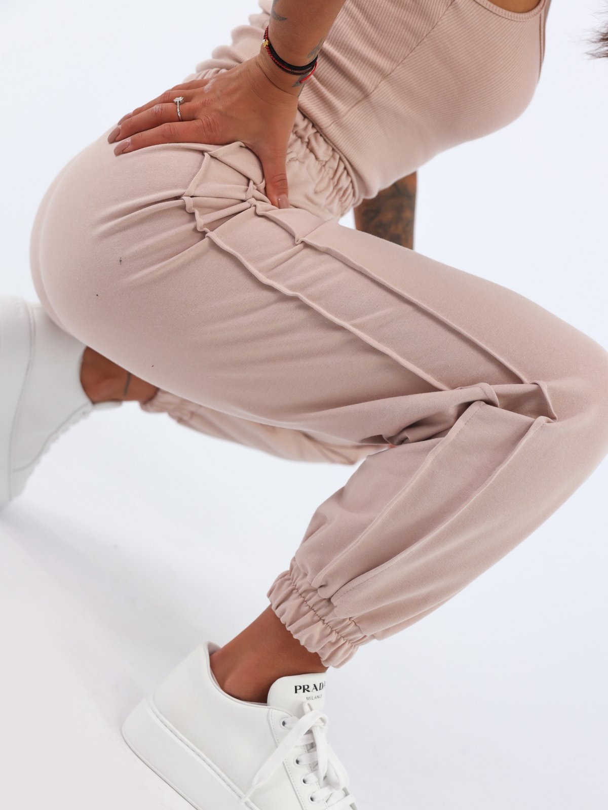 Cotton Sweatpants With Quilted Trim | dirty pink B31
