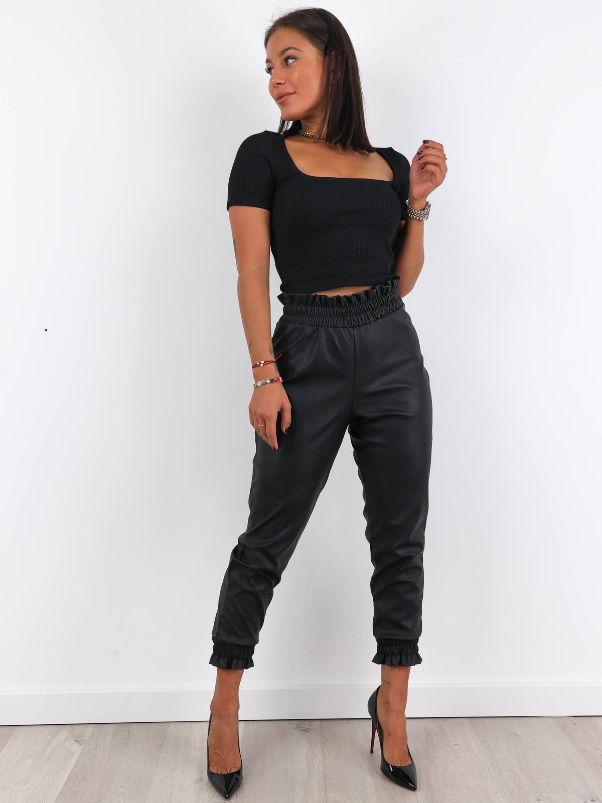 Eco Leather Running Pants | black A200