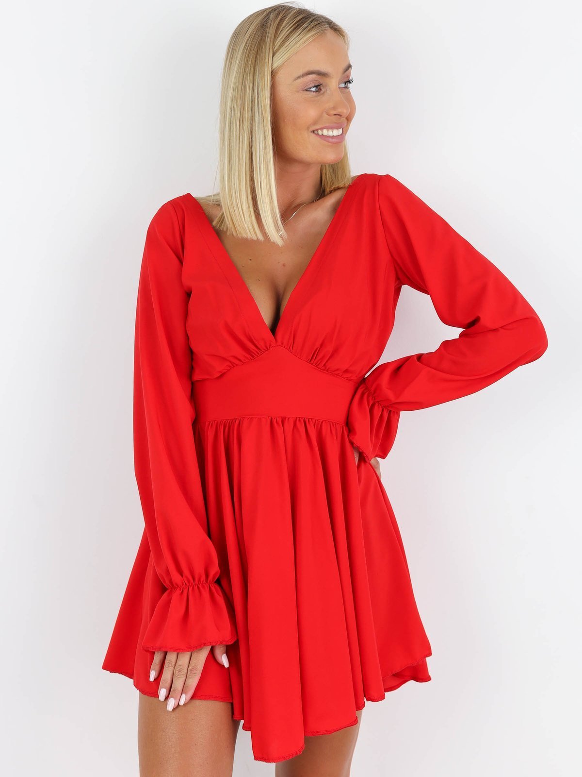 Elegant Asymmetrical Dress With Neckline | red A167
