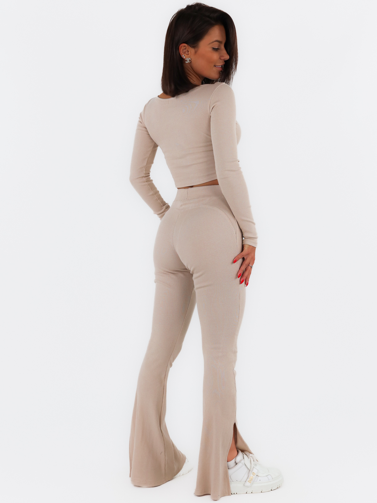 Fitted Pants With Wide Ribbed Pants | beige C168