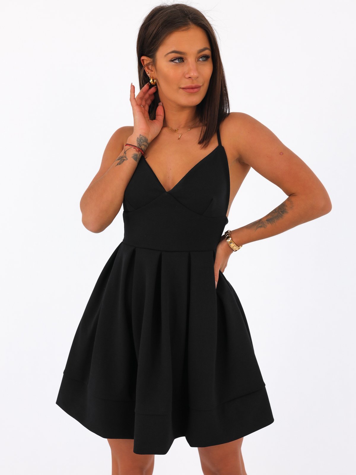 Flared Dress With Thin Straps | black B44