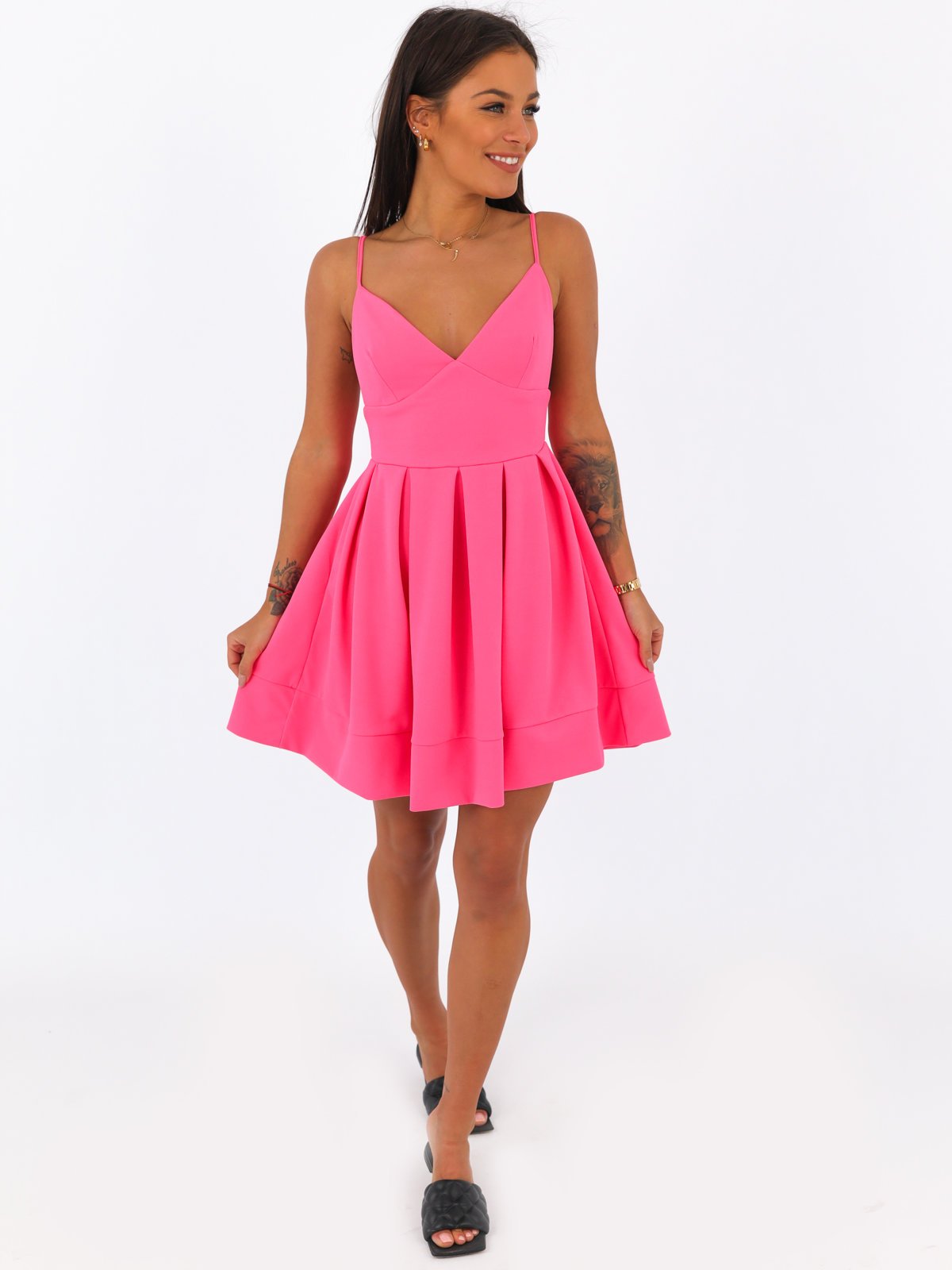 Flared Dress With Thin Straps | pink B44