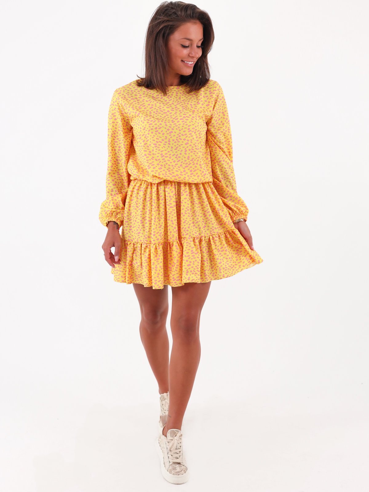 Flirty Ruffle Dress | speckled yellow B97
