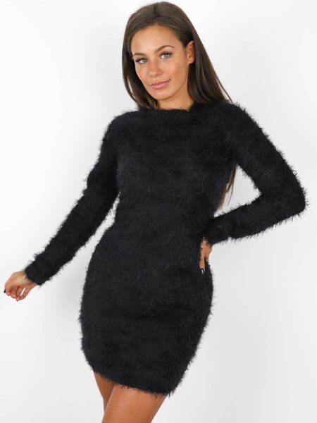 Fluffy Sweater Dress | black X176