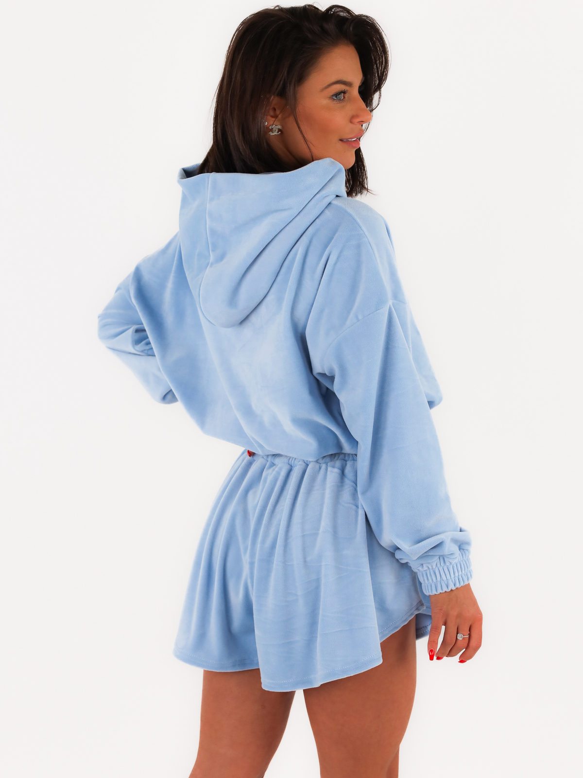Hooded Sweatshirt + Short Shorts Set | baby blue C183