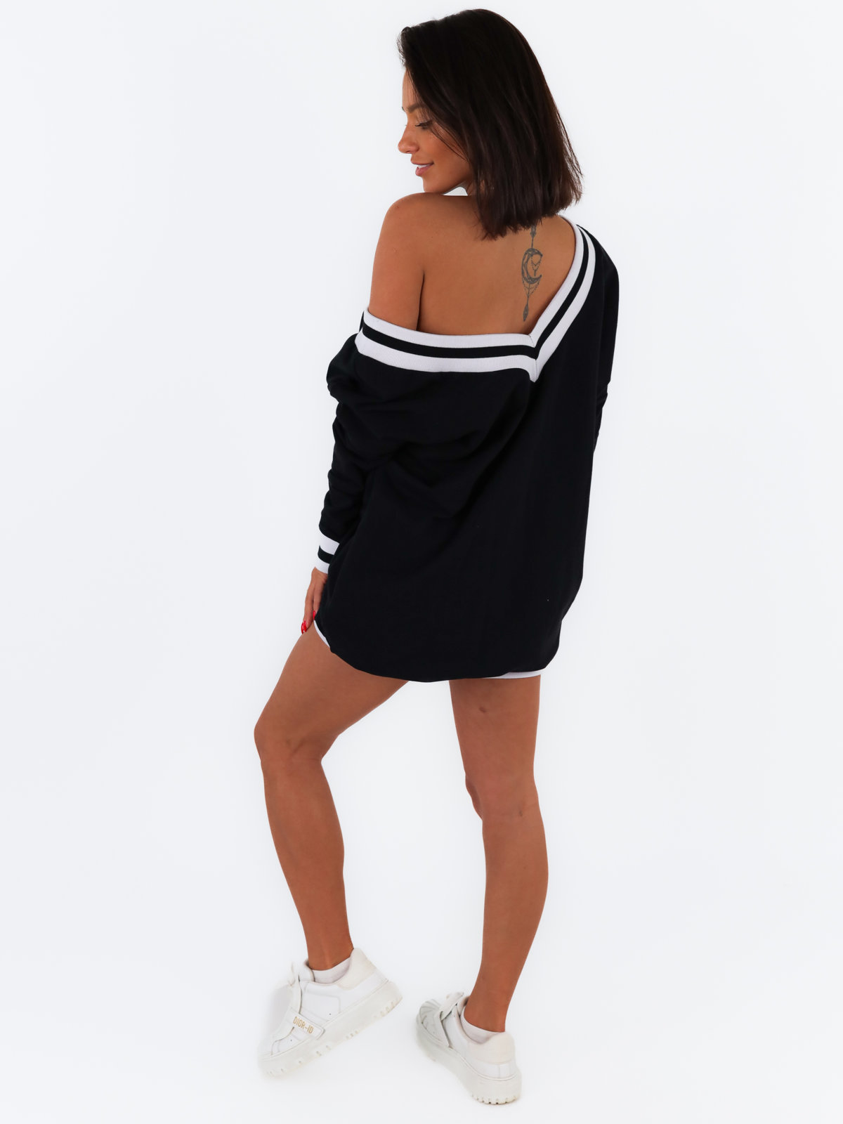 Hoodie Oversize Dress With Contrast Ribbing | black C167