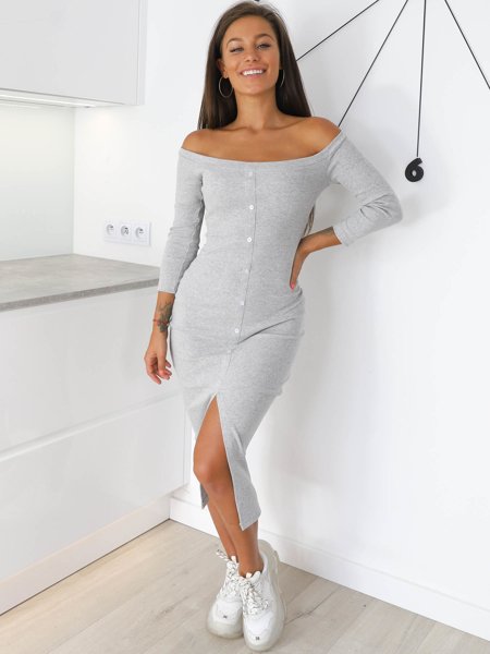 Long Cotton Maxi Button-Down Dress | grey X103