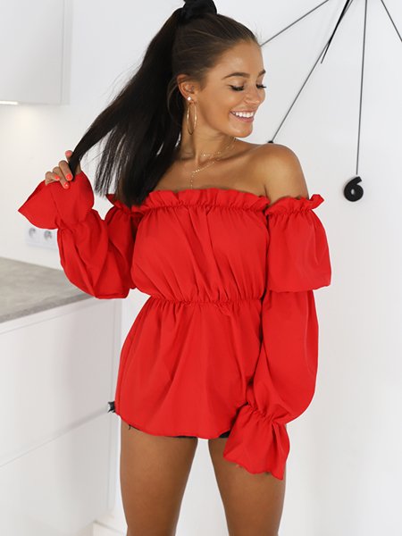 Long Ethereal Blouse With Falling Shoulders | red X82
