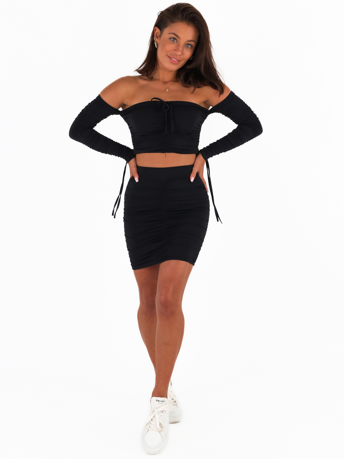 Long Sleeve Top + Skirt Set | black C158