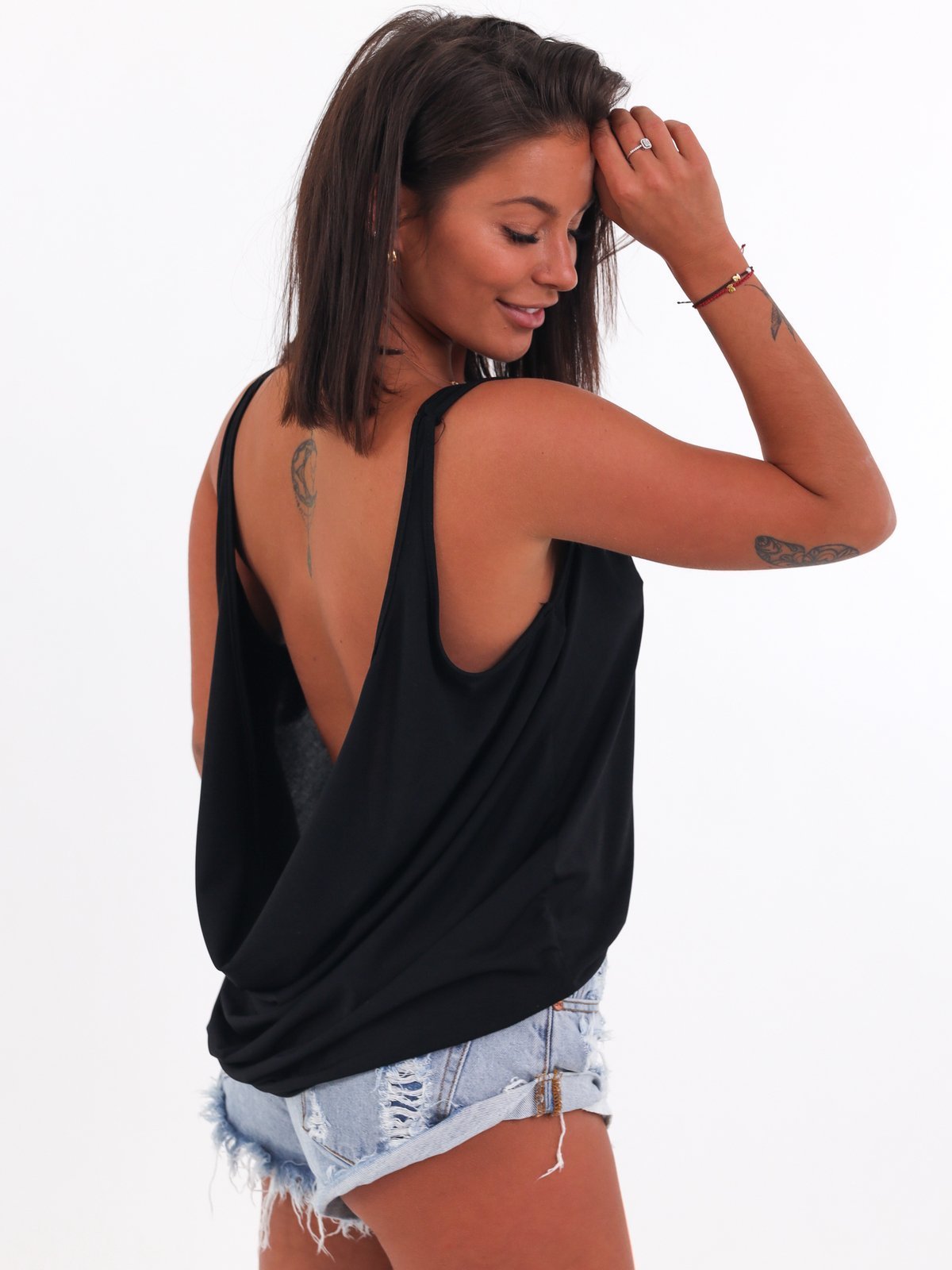 Loose Blouse With Back Water Oversize Neckline | black B60