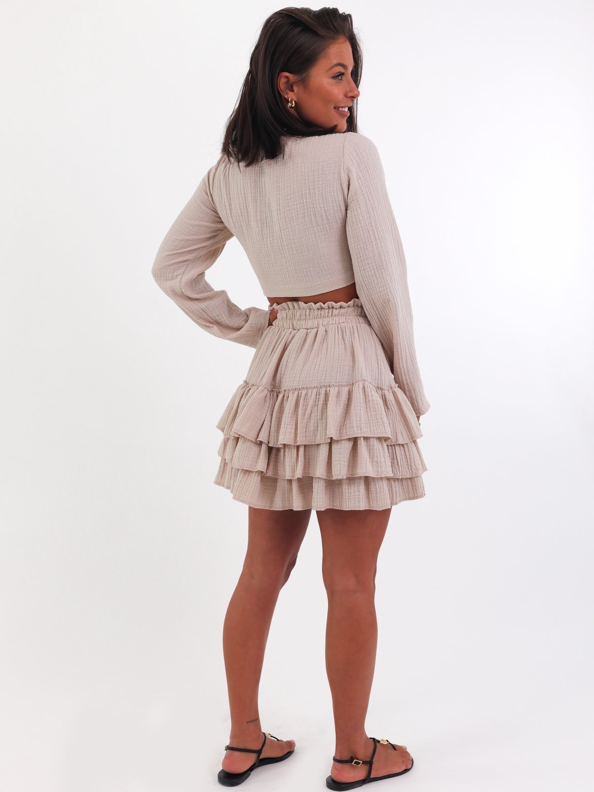 Muslin Boho Set Top + Skirt With Ruffles | beige B78
