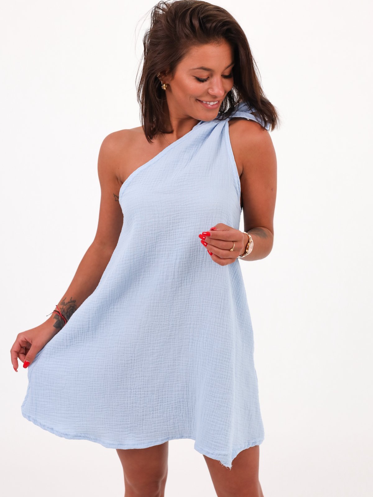 Muslin Dress With Shoulder Tie | baby blue B126