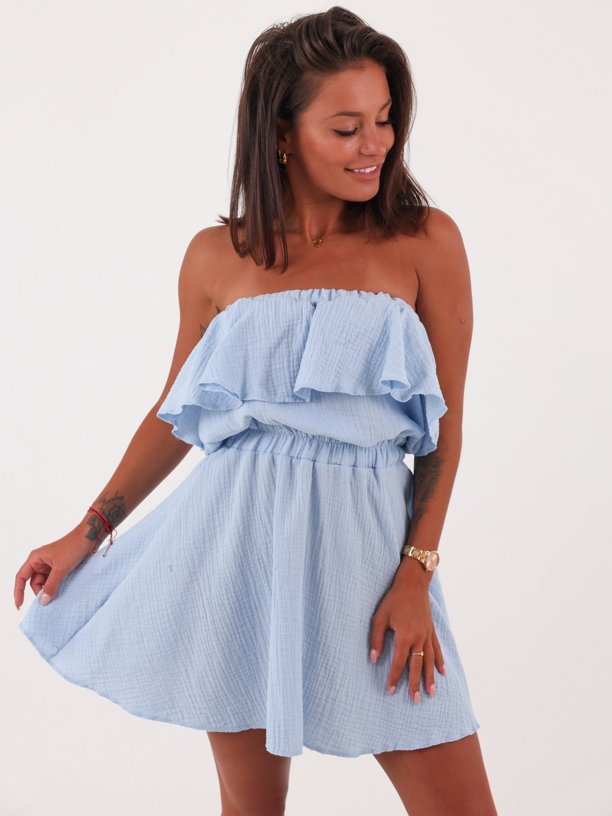 Muslin Striped Dress | baby blue B90