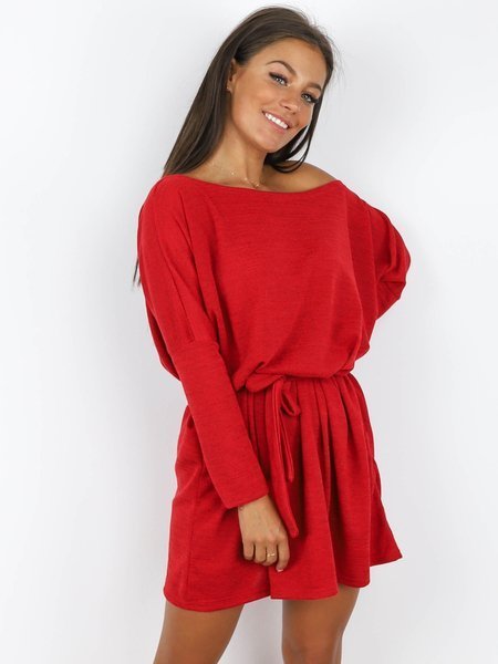 Plus Size Loose Dress With Kimono Belt | red X182