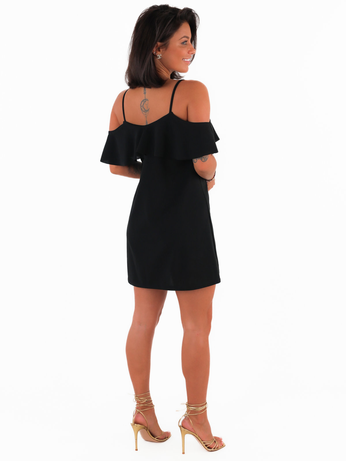 Spanish dress dropped over the shoulders black c314