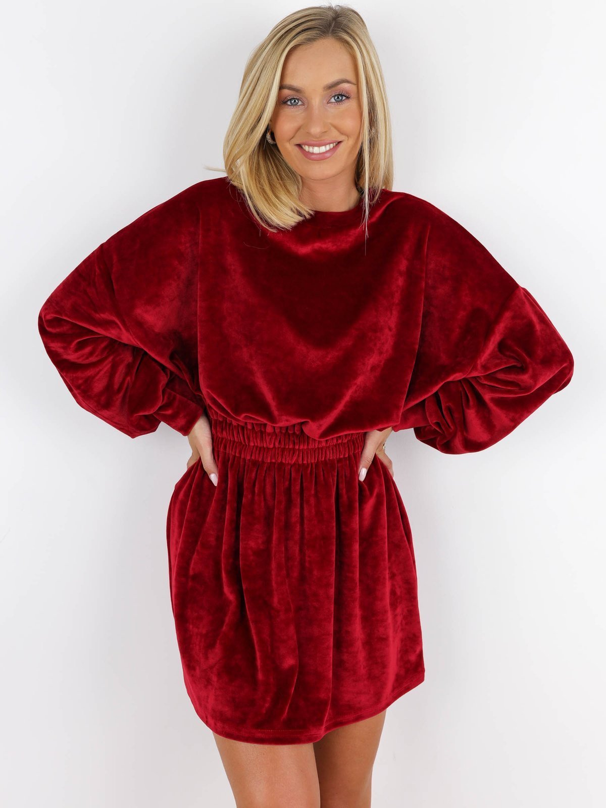 Velour Dress With Elastic Waist | red A170