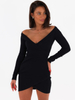 Asymmetrical Ribbed Dress With Envelope Cut | black C173