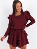 Cotton Asymmetrical Dress With Ruffles | maroon A209