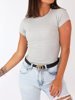 Cotton Basic Blouse With Short Sleeves And Ribbed Hem | grey B15