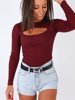 Cotton Blouse With Ribbed Neckline | maroon B26