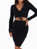 Cotton Ribbed Knit Top + Skirt | black C156