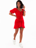 Draped dress with a frill red c312 k01