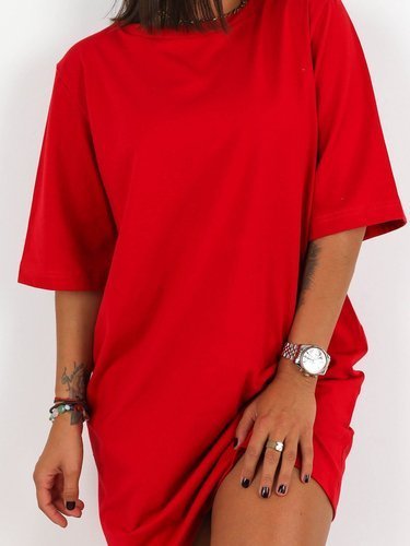 Basic bawełniana luźna sukienka oversize czerwona a197