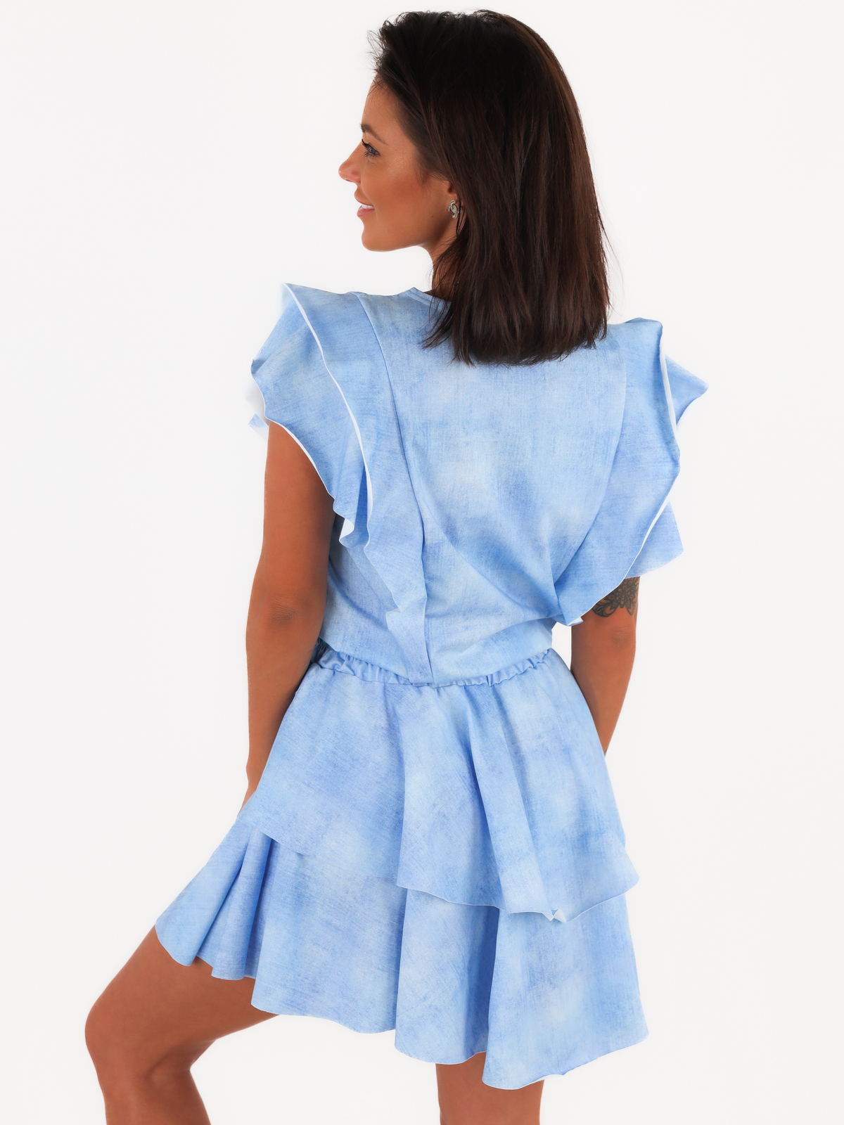 Asymetryczna sukienka z falbankami baby blue c223 k01
