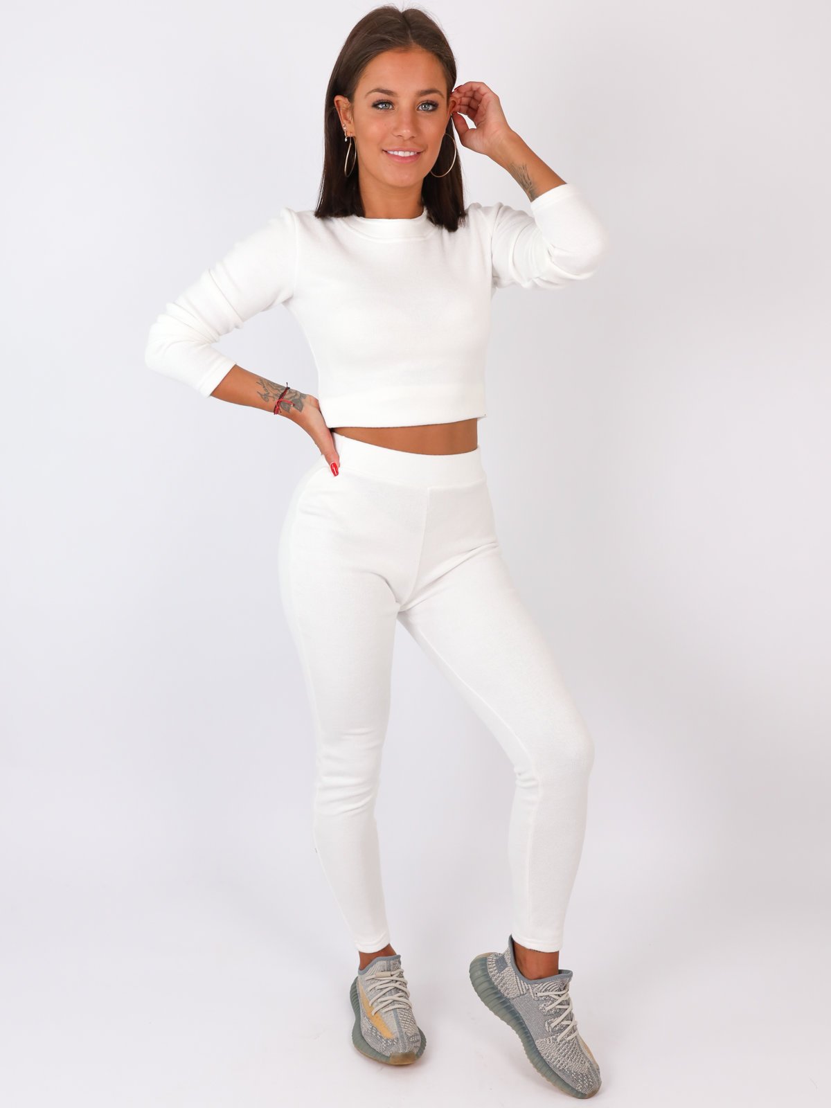 Dres swetrowy komplet krótki top+legginsy biały b20 kk01