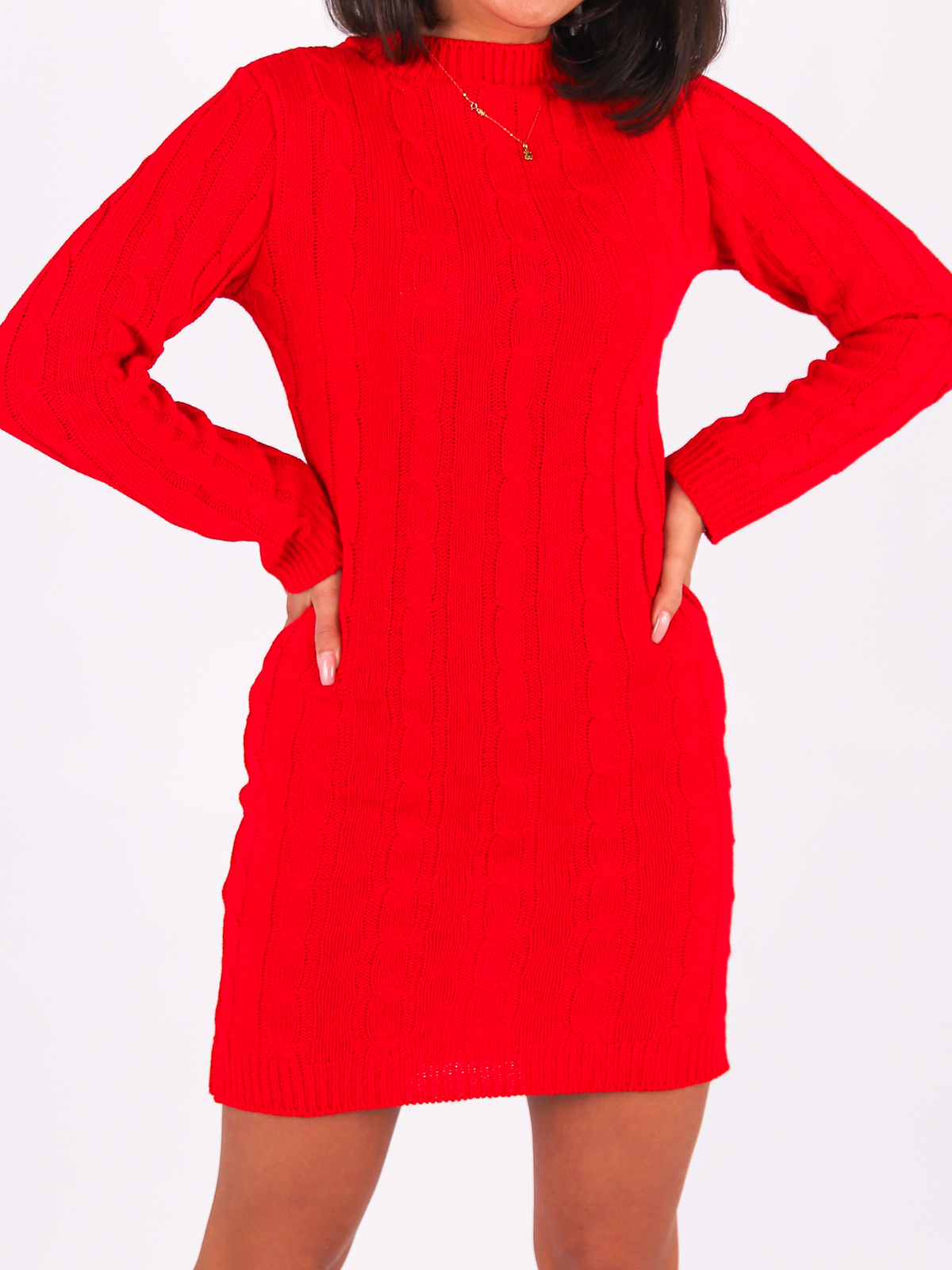 Sweter dopasowana sukienka warkocze oversize czerwony k08