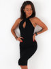 Bawełniana sukienka midi z łezką z prążka czarna c228 k01