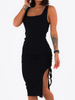 Ciążowa bawełniana asymetryczna midi sukienka na ramkach czarna c177c k01
